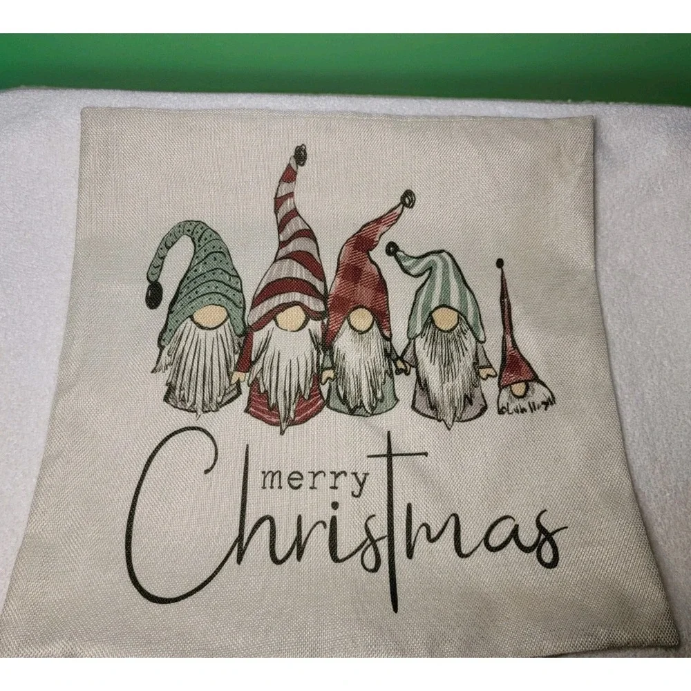 Christmas Pillow Cover Canvas Trees Stocking Gnomes 17x17 Set Of 3
